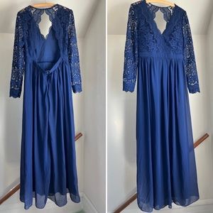 Lulu's Awaken My Love Navy Blue Long Sleeve Lace Maxi Dress XL